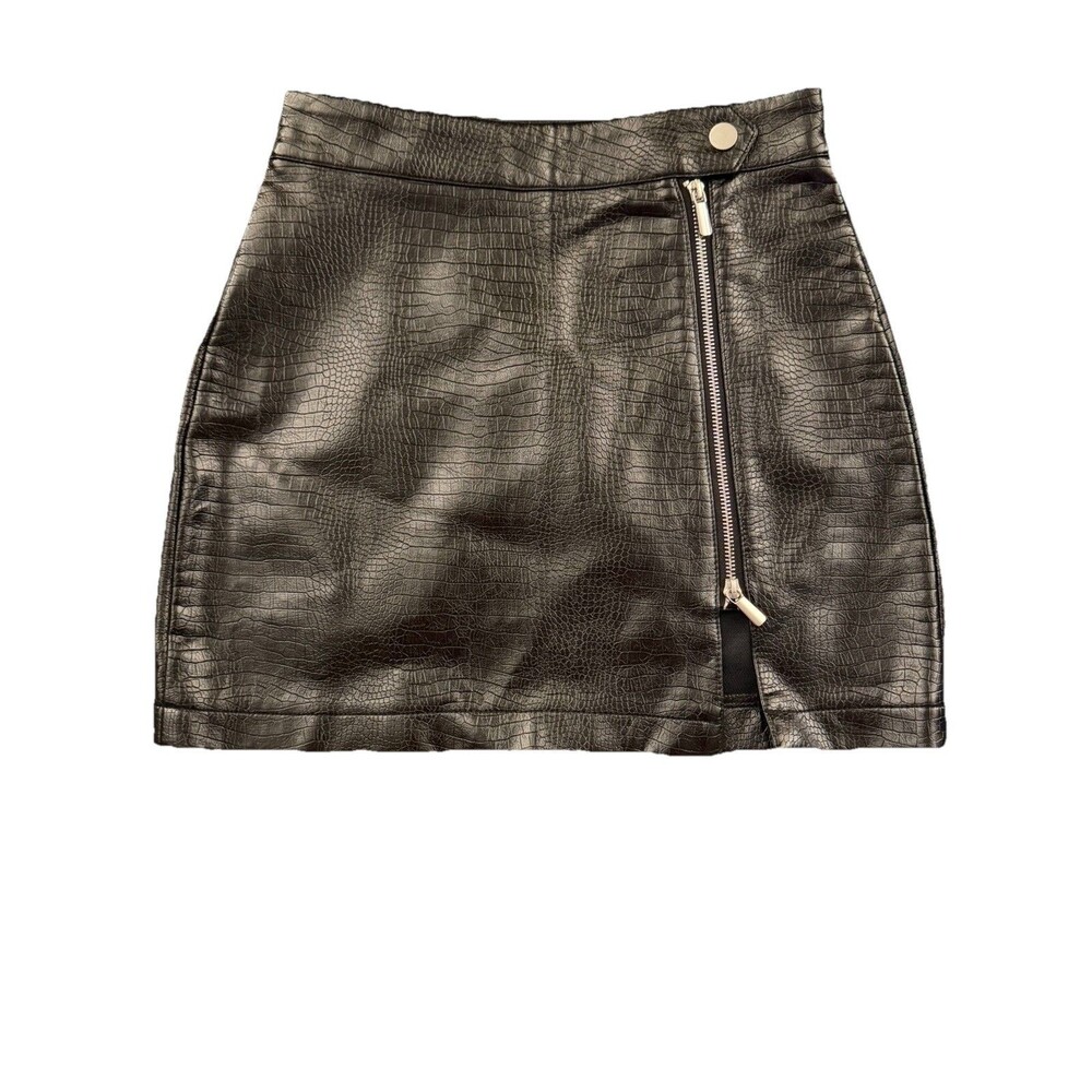Topshop Lauren Croc Print Faux Leather Mini Skirt, Sz 4 Petite, Black, EUC